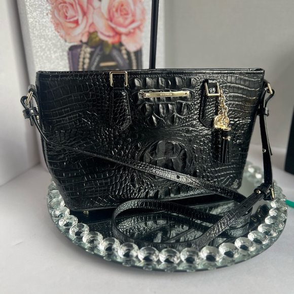 Brahmin NWOT Asher Satchel Black Melbourne Croc Embossed Crossbody - Picture 7 of 10